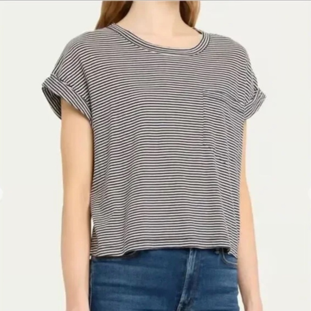 Mother The Keep On Rolling Striped Tee Navy and Cream T-shirt Size XS